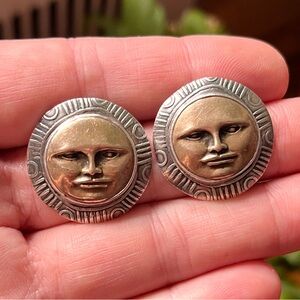 Tabra Vintage Signed Man in the Moon 🌝 .925 Silver, Brass & 14K Post Earrings